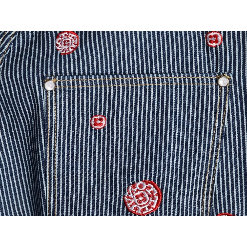 Louis Vuitton Cherry Blossom Embroidered Striped Jeans Suit,Louis Vuitton