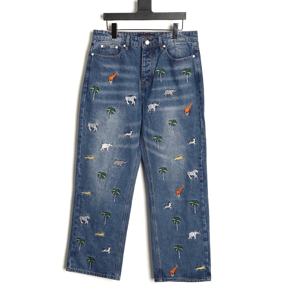Louis Vuitton animal embroidered jeans suit,Louis Vuitton