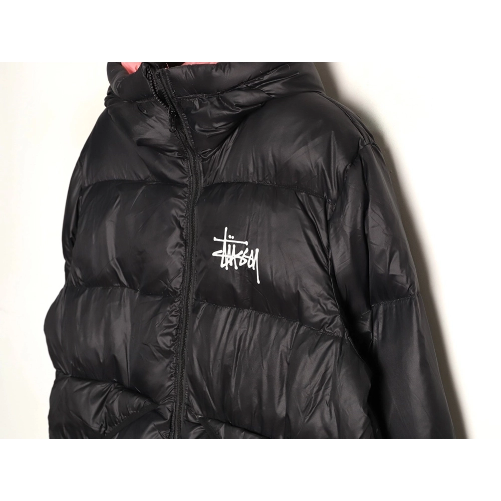 Stussy solid color zip-up hooded down jacket,Stussy