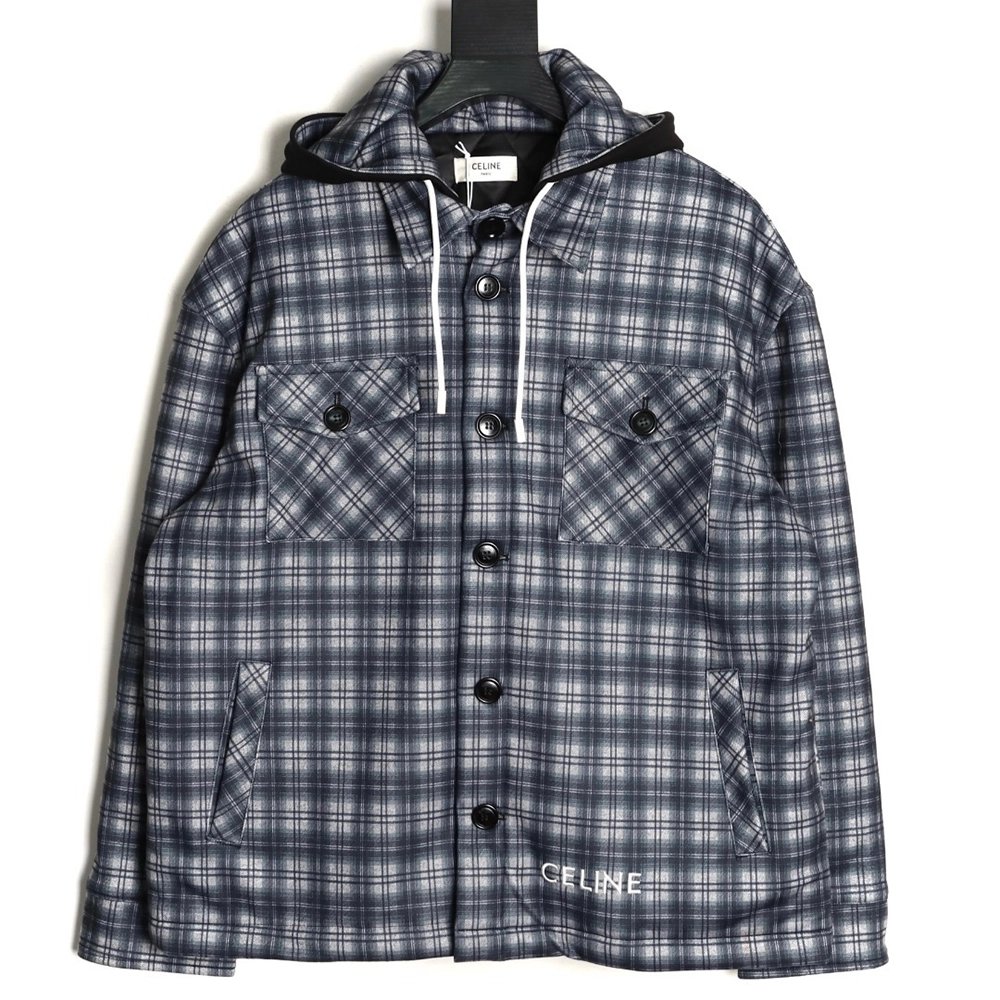 Celine plaid cashmere hooded cotton coat,Celine