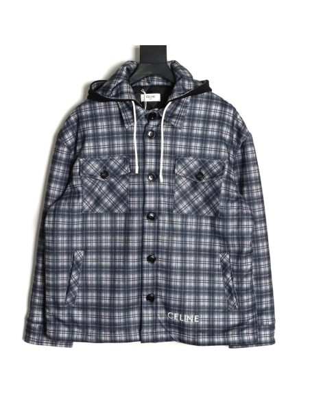 Celine plaid cashmere hooded cotton coat,Celine