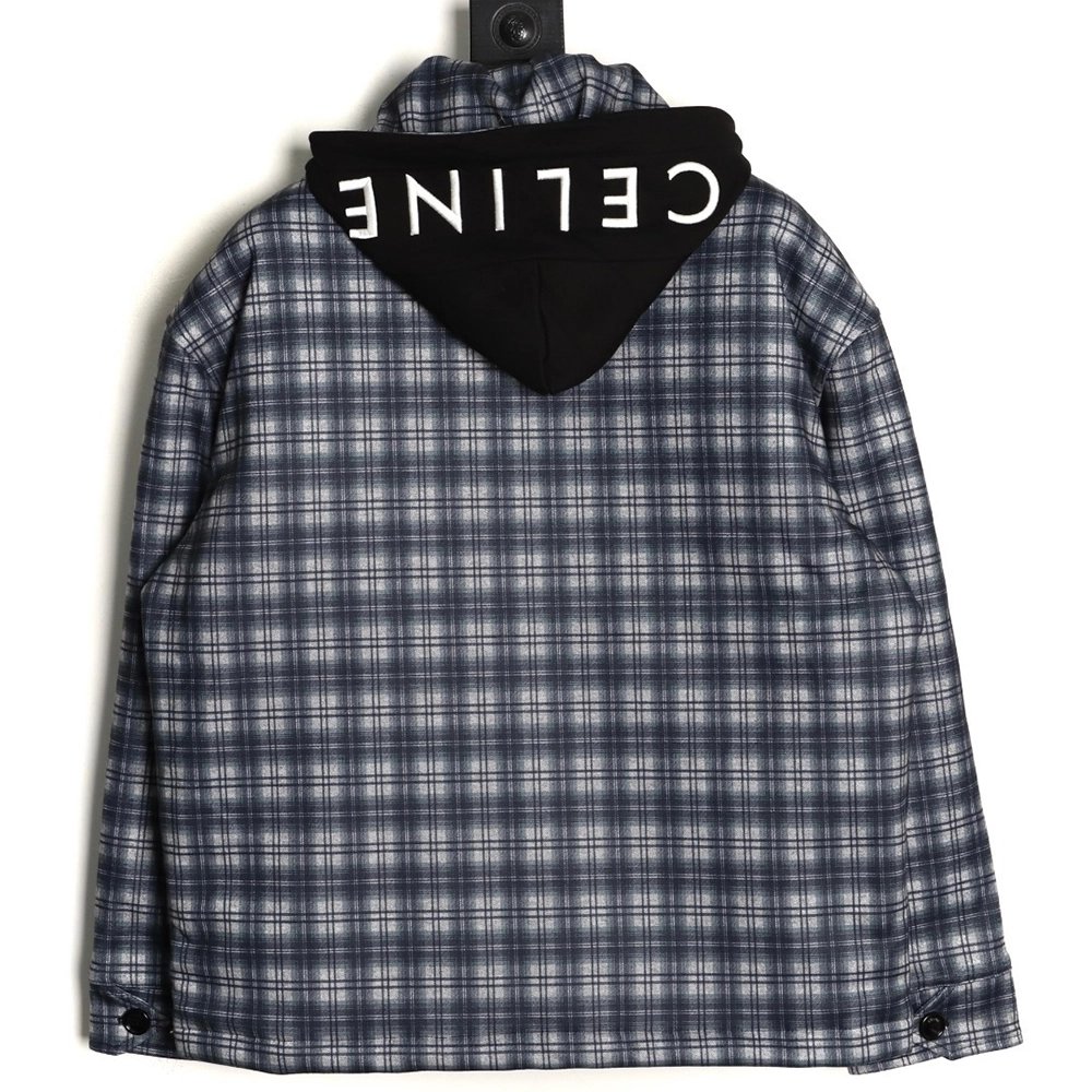 Celine plaid cashmere hooded cotton coat,Celine