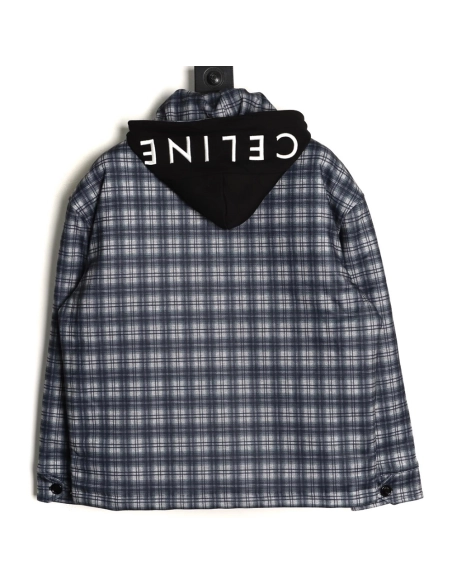 Celine plaid cashmere hooded cotton coat,Celine