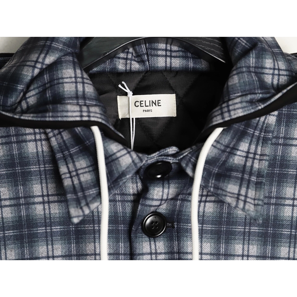 Celine plaid cashmere hooded cotton coat,Celine
