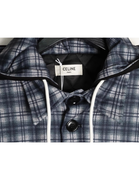 Celine plaid cashmere hooded cotton coat,Celine