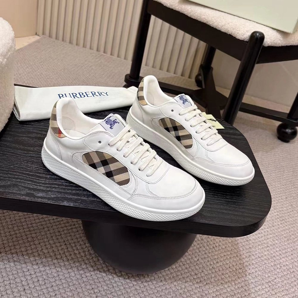 Burberry Leather and Check Terrace Sneakers,BURBERRY SNEAKERS,More Brands