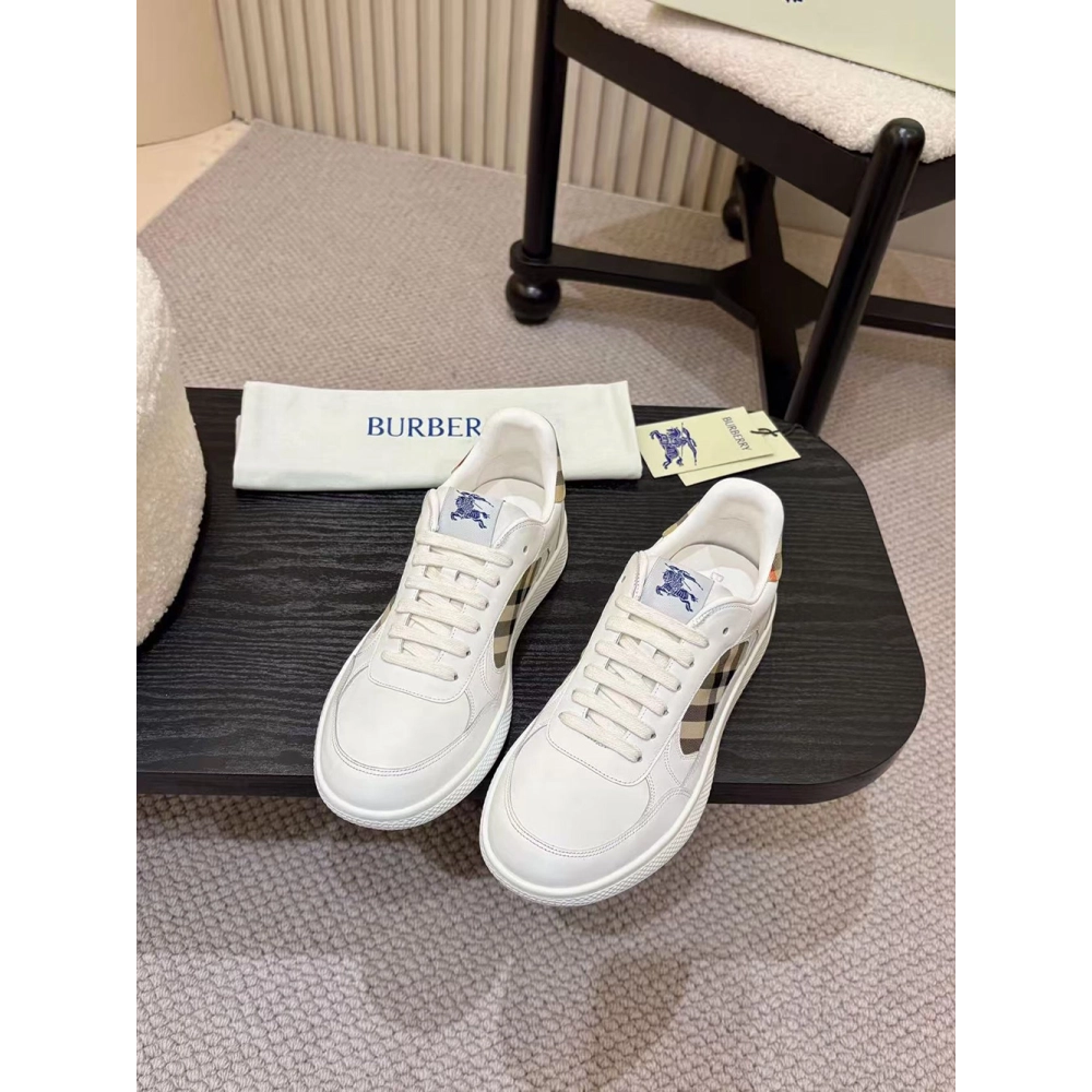 Burberry Leather and Check Terrace Sneakers,BURBERRY SNEAKERS,More Brands