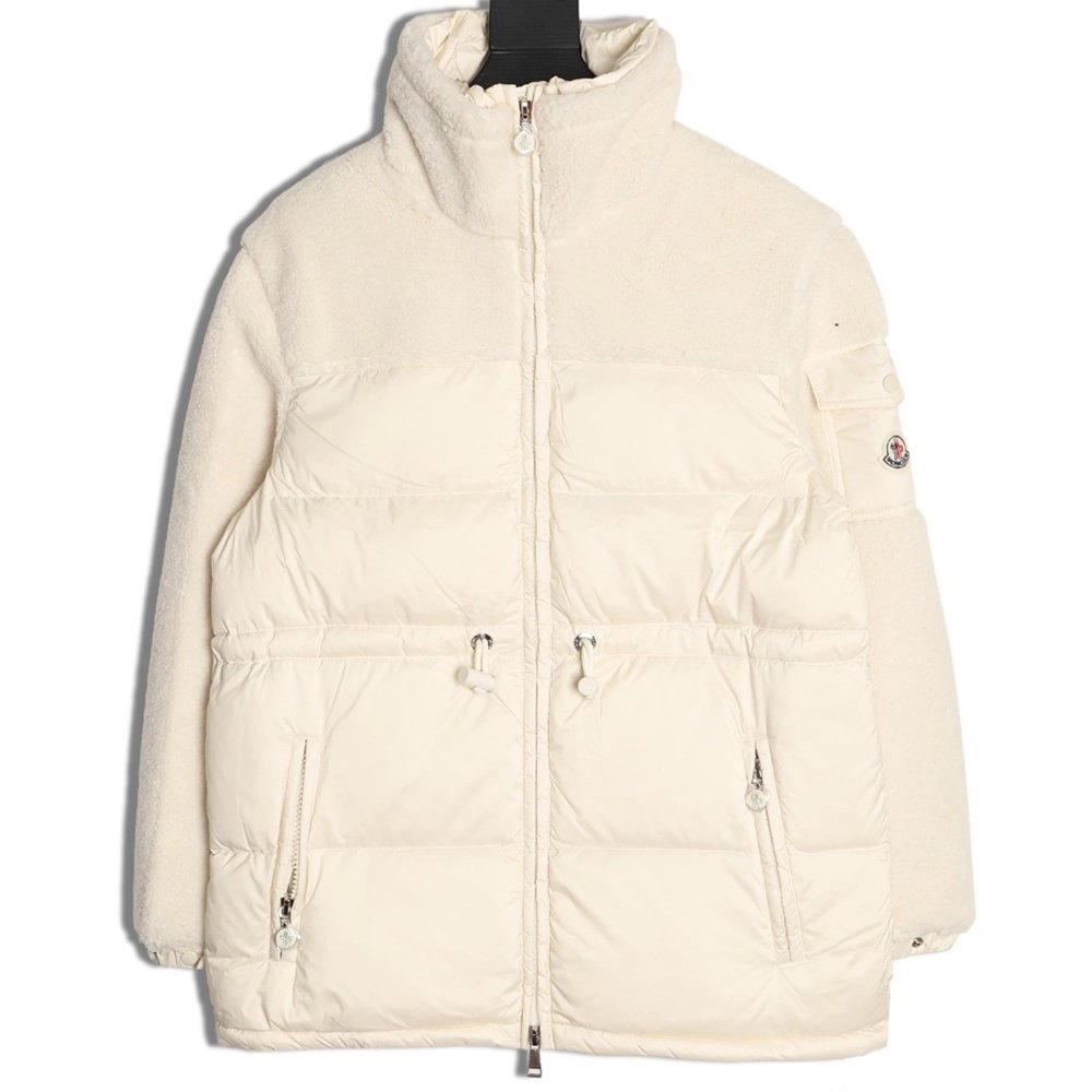 Moncler patchwork lambswool belted down jacket,Moncler Jacket,Jacket,APPAREL