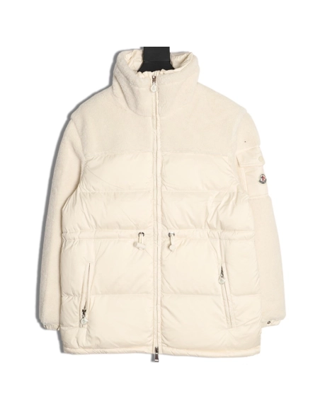 Moncler patchwork lambswool belted down jacket,Moncler Jacket,Jacket,APPAREL