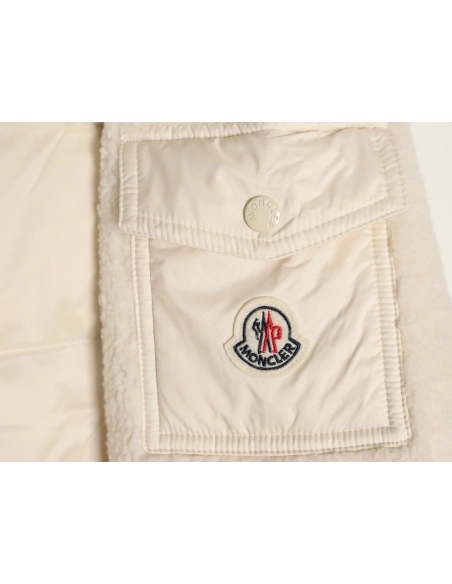 Moncler patchwork lambswool belted down jacket,Moncler Jacket,Jacket,APPAREL