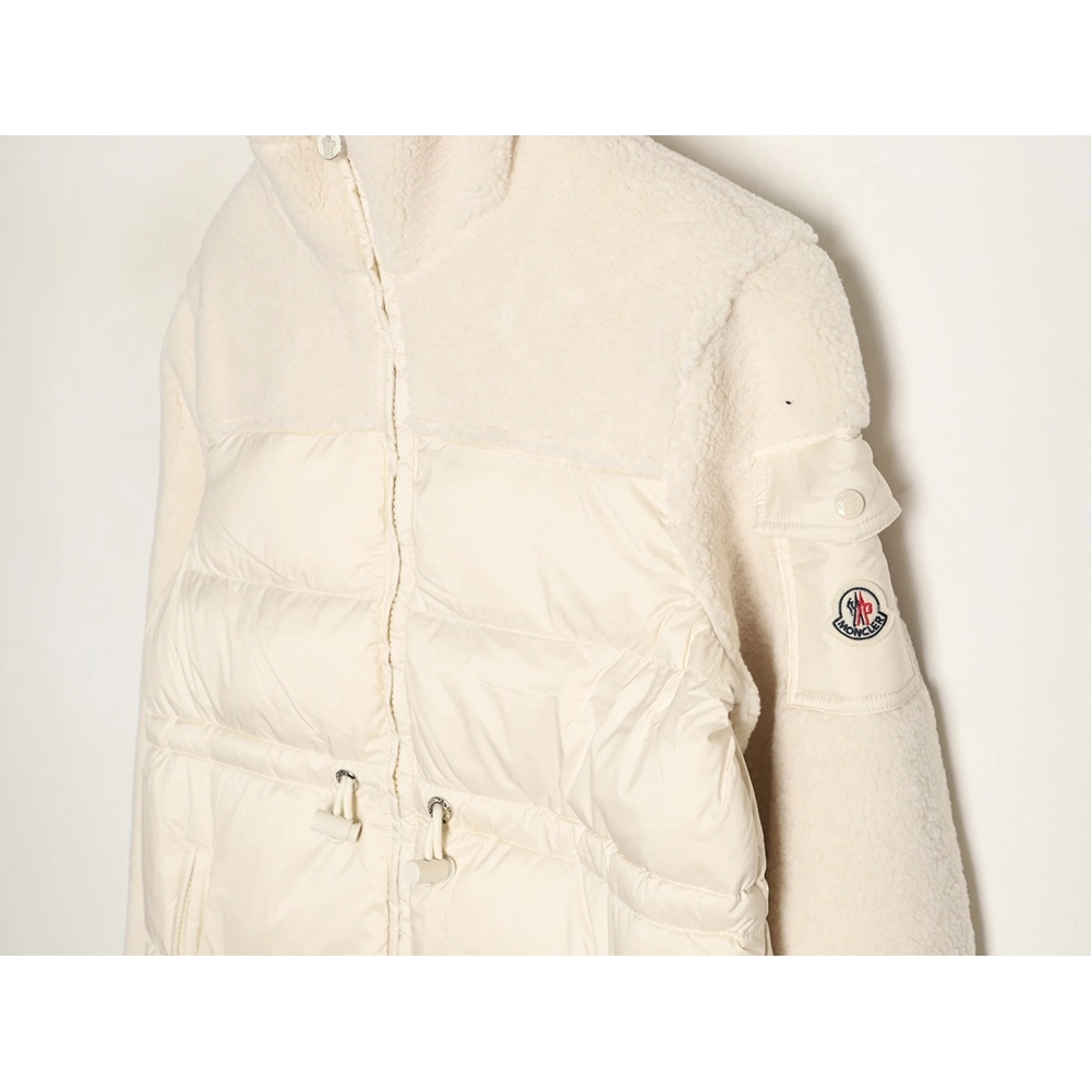 Moncler patchwork lambswool belted down jacket,Moncler Jacket,Jacket,APPAREL