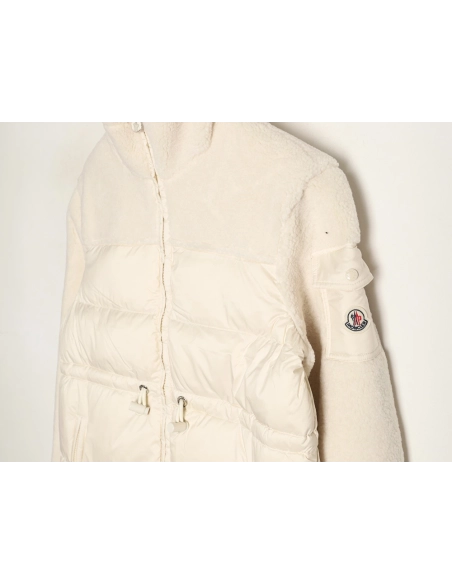 Moncler patchwork lambswool belted down jacket,Moncler Jacket,Jacket,APPAREL