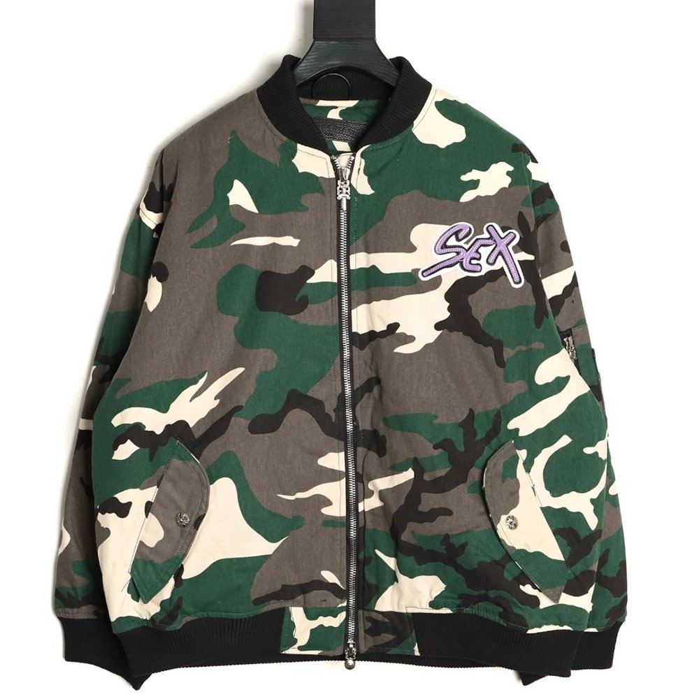 Chrome Hearts Camouflage Flight Stand Collar Baseball Jacket,Chrome Hearts Jacket,Jacket,APPAREL