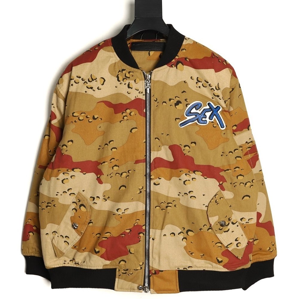 Chrome Hearts Camouflage Flight Stand Collar Baseball Jacket,Chrome Hearts Jacket,Jacket,APPAREL
