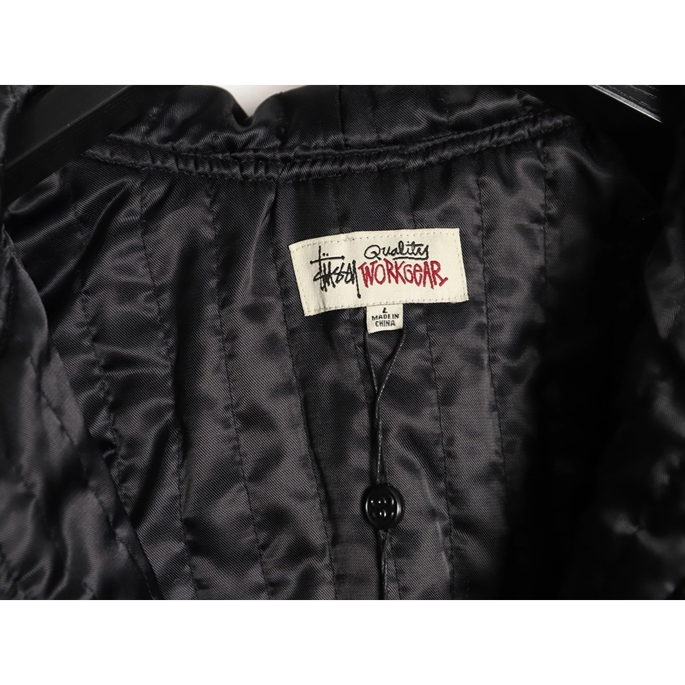 Stussy washed distressed logo embroidered lettering zipup down jacket,Stussy Jacket,Jacket,APPAREL