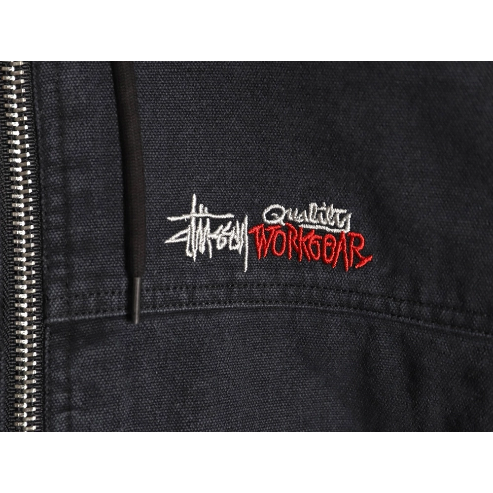 Stussy washed distressed logo embroidered lettering zipup down jacket,Stussy Jacket,Jacket,APPAREL