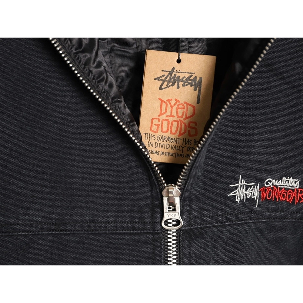 Stussy washed distressed logo embroidered lettering zipup down jacket,Stussy Jacket,Jacket,APPAREL