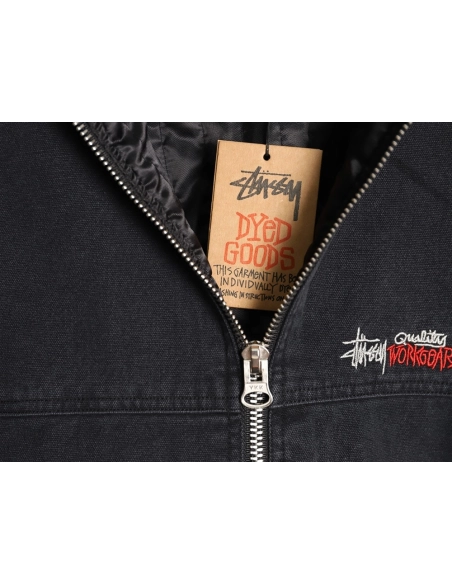 Stussy washed distressed logo embroidered lettering zipup down jacket,Stussy Jacket,Jacket,APPAREL