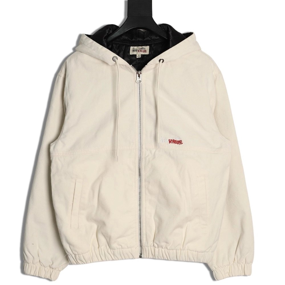 Stussy washed distressed logo embroidered lettering zipup down jacket,Stussy Jacket,Jacket,APPAREL