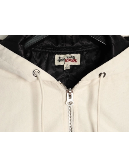 Stussy washed distressed logo embroidered lettering zipup down jacket,Stussy Jacket,Jacket,APPAREL