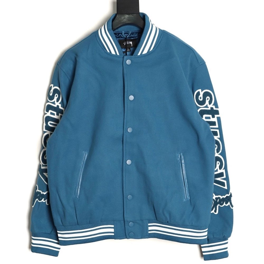 Stussy terry cloth embroidered letter baseball jacket,Stussy Jacket,Jacket,APPAREL