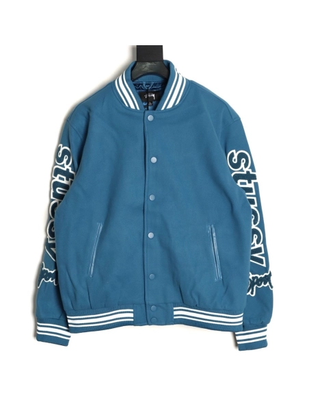 Stussy terry cloth embroidered letter baseball jacket,Stussy Jacket,Jacket,APPAREL