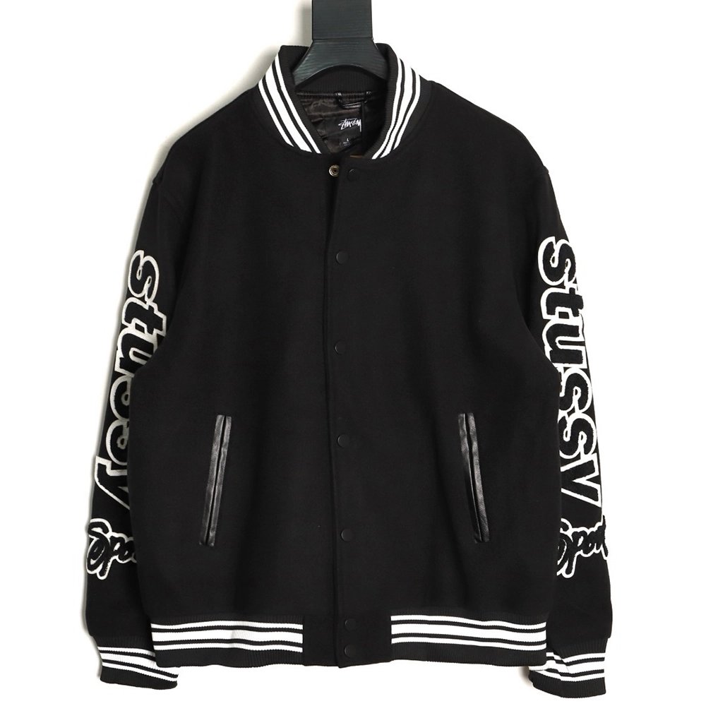 Stussy terry cloth embroidered letter baseball jacket,Stussy Jacket,Jacket,APPAREL