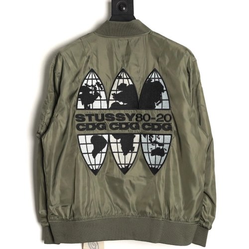 Stussy CDG Collaboration Embroidered Flight Jacket,Stussy Jacket,Jacket,APPAREL