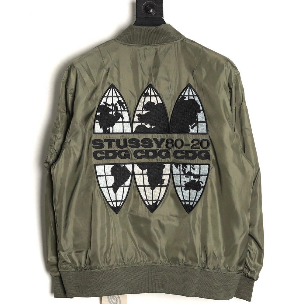 Stussy CDG Collaboration Embroidered Flight Jacket,Stussy Jacket,Jacket,APPAREL