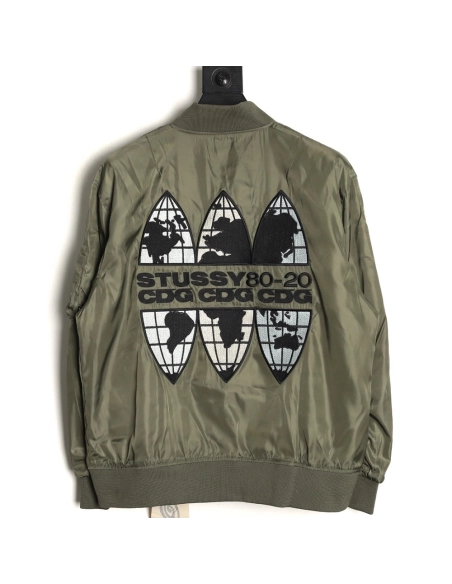 Stussy CDG Collaboration Embroidered Flight Jacket,Stussy Jacket,Jacket,APPAREL