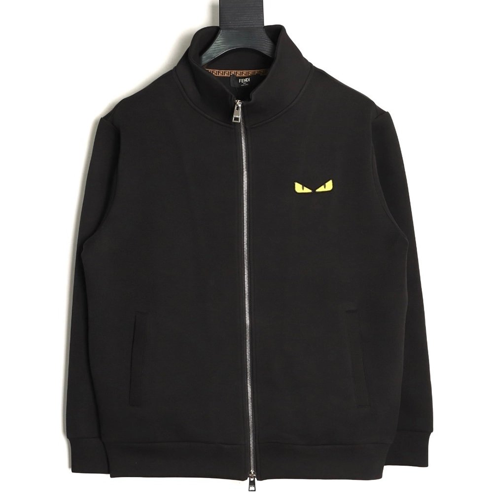 Fendi Small Glasses Embroidered Air Layer Double Zipper Collar Jacket,Fendi Jacket,Jacket,APPAREL