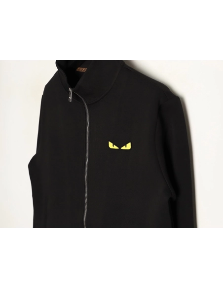 Fendi Small Glasses Embroidered Air Layer Double Zipper Collar Jacket,Fendi Jacket,Jacket,APPAREL