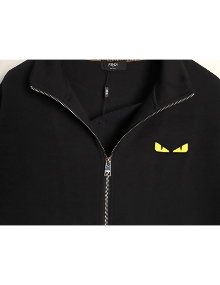 Fendi Small Glasses Embroidered Air Layer Double Zipper Collar Jacket,Fendi Jacket,Jacket,APPAREL