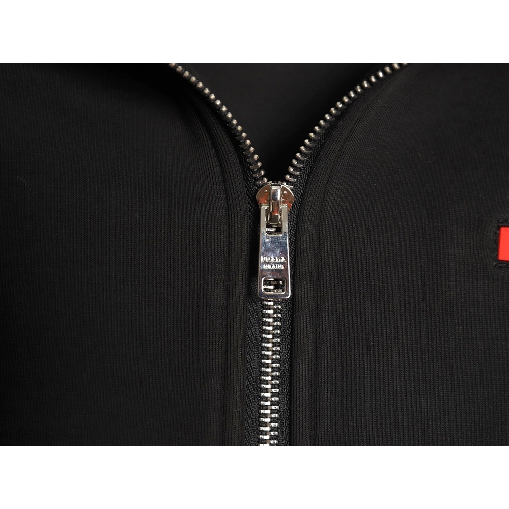 Prada red logo trim rubber strip air layer double zipper hooded jacket,Prada Jacket,Jacket,APPAREL