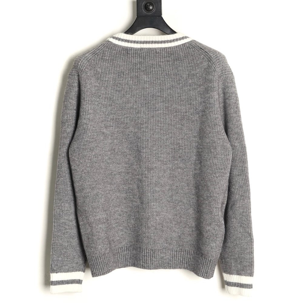 Miu Miu grey and white striped knitted cardigan sweater,Miu Miu Sweatshirt,Sweatshirt,APPAREL