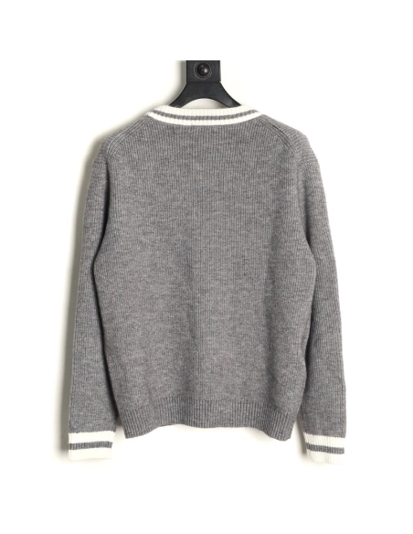Miu Miu grey and white striped knitted cardigan sweater,Miu Miu Sweatshirt,Sweatshirt,APPAREL