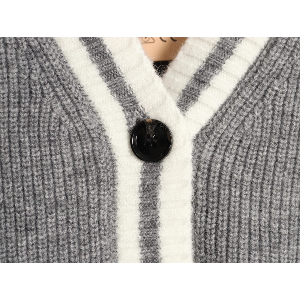 Miu Miu grey and white striped knitted cardigan sweater,Miu Miu Sweatshirt,Sweatshirt,APPAREL