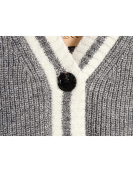 Miu Miu grey and white striped knitted cardigan sweater,Miu Miu Sweatshirt,Sweatshirt,APPAREL