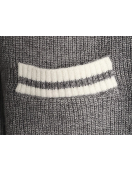 Miu Miu grey and white striped knitted cardigan sweater,Miu Miu Sweatshirt,Sweatshirt,APPAREL