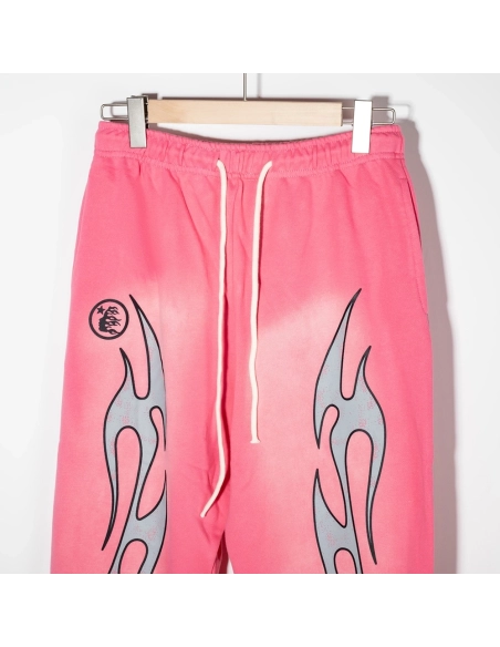 Hellstar Flame Sweatpants Pink,Hell Star Sweatpants,PANTS JEANS,APPAREL