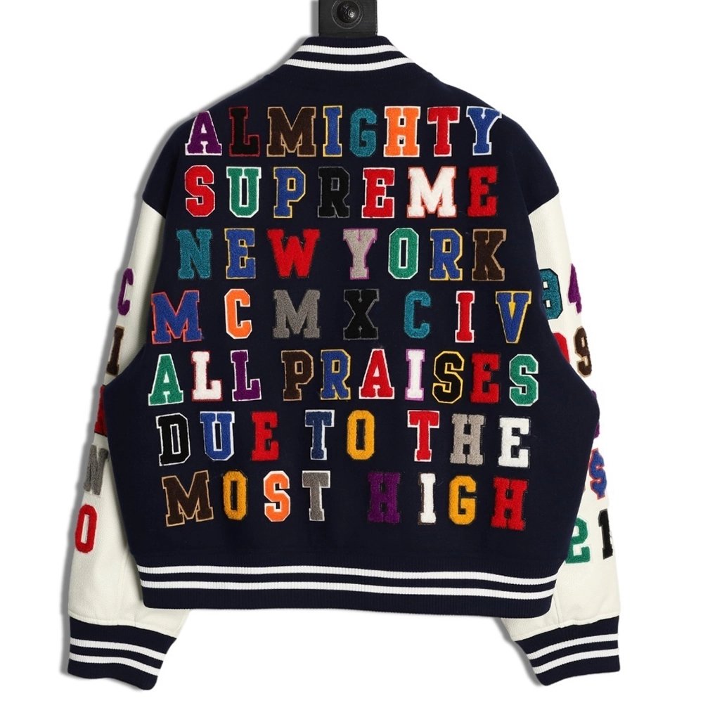 Supreme applique pattern longsleeved baseball jacket,Supreme Jacket,Jacket,APPAREL