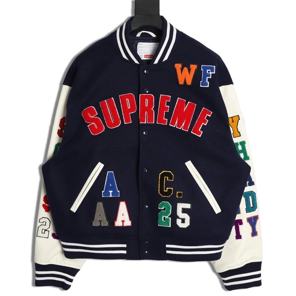 Supreme applique pattern longsleeved baseball jacket,Supreme Jacket,Jacket,APPAREL