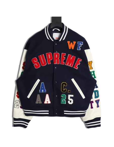 Supreme applique pattern longsleeved baseball jacket,Supreme Jacket,Jacket,APPAREL