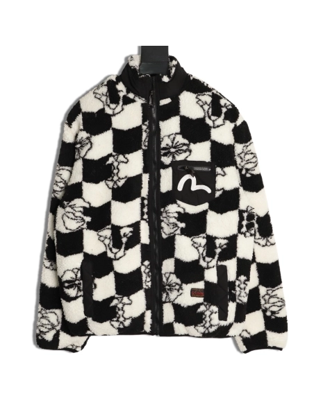 Evisu checkered lamb wool coat,Evisu Jacket,Jacket,APPAREL