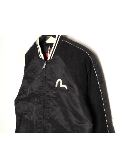 Evisu Deer Embroidery Patchwork Retro Letter Baseball Jersey,Evisu Jacket,Jacket,APPAREL