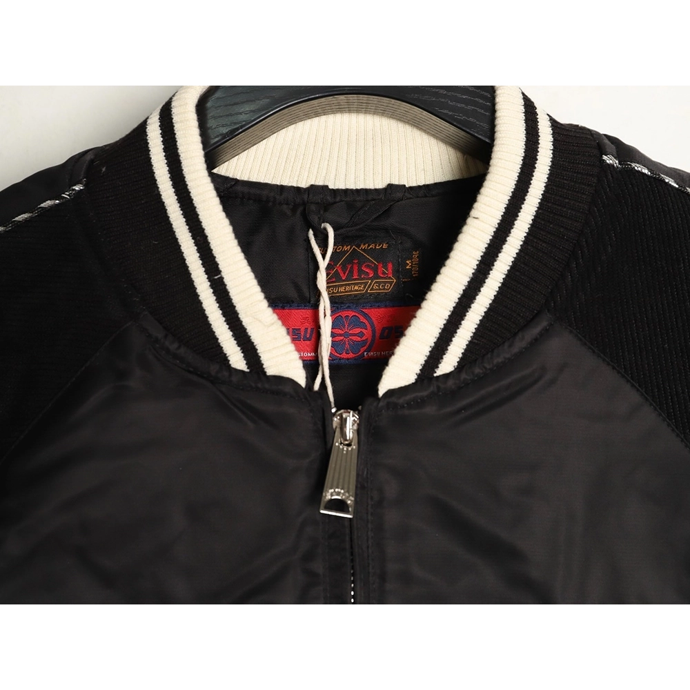 Evisu Deer Embroidery Patchwork Retro Letter Baseball Jersey,Evisu Jacket,Jacket,APPAREL