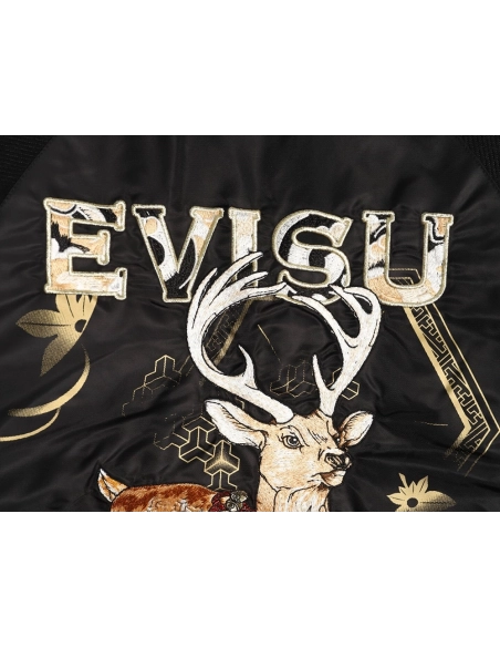 Evisu Deer Embroidery Patchwork Retro Letter Baseball Jersey,Evisu Jacket,Jacket,APPAREL
