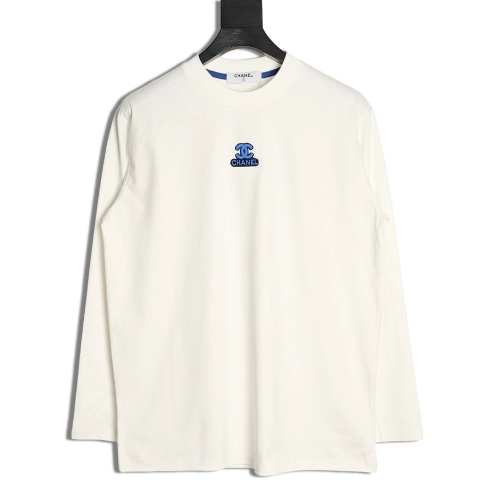 Chanel double C 3D logo embroidered longsleeved Tshirt,Chanel T Shirt,Tshirt,APPAREL