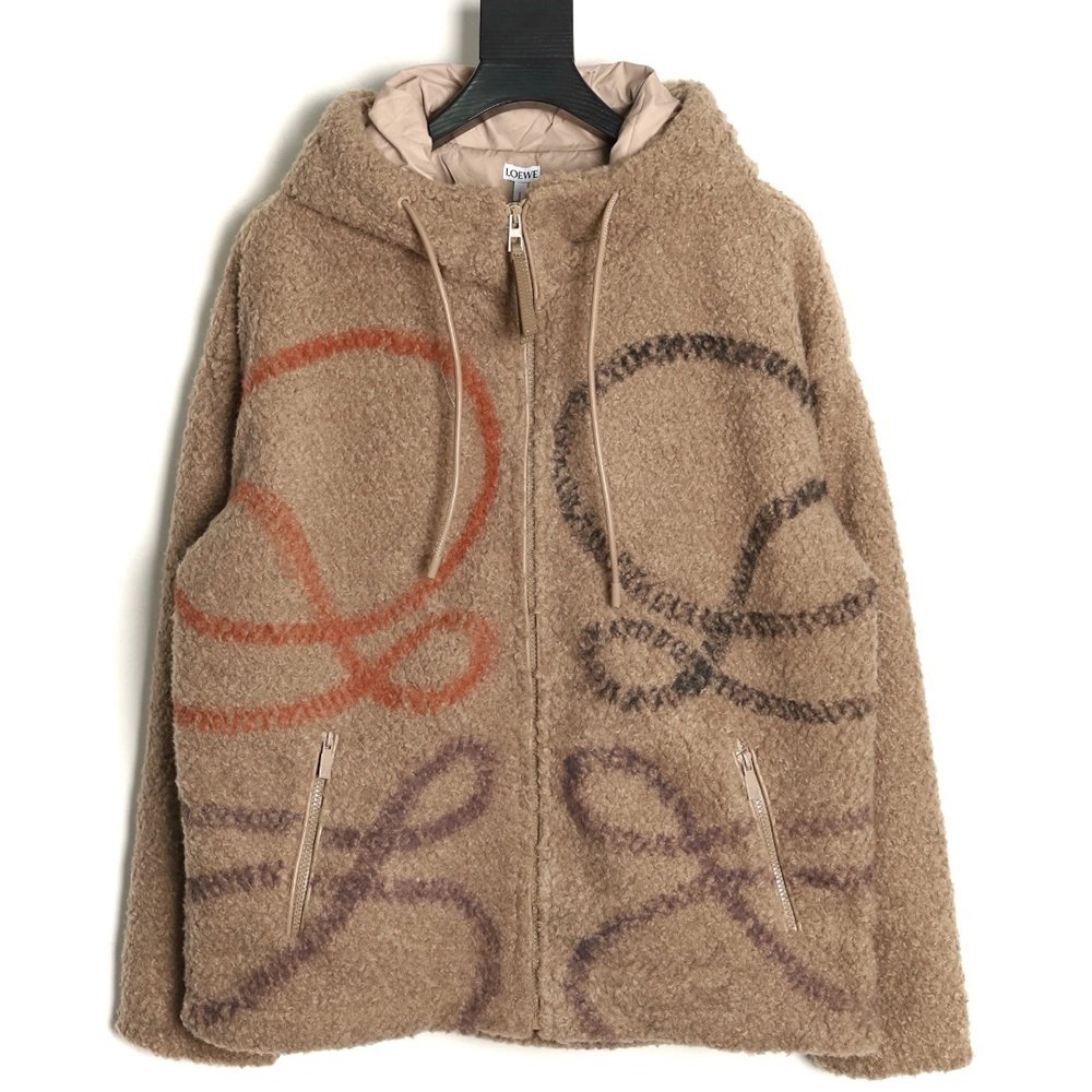 Loewe graffiti logo large lambswool hooded jacket,Loewe Jacket,Jacket,APPAREL