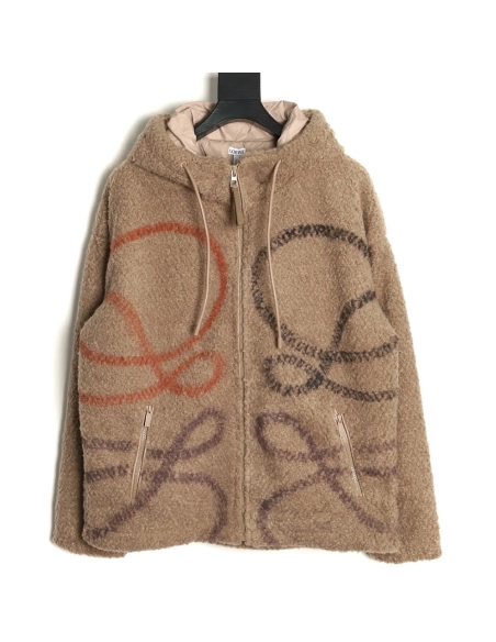 Loewe graffiti logo large lambswool hooded jacket,Loewe Jacket,Jacket,APPAREL